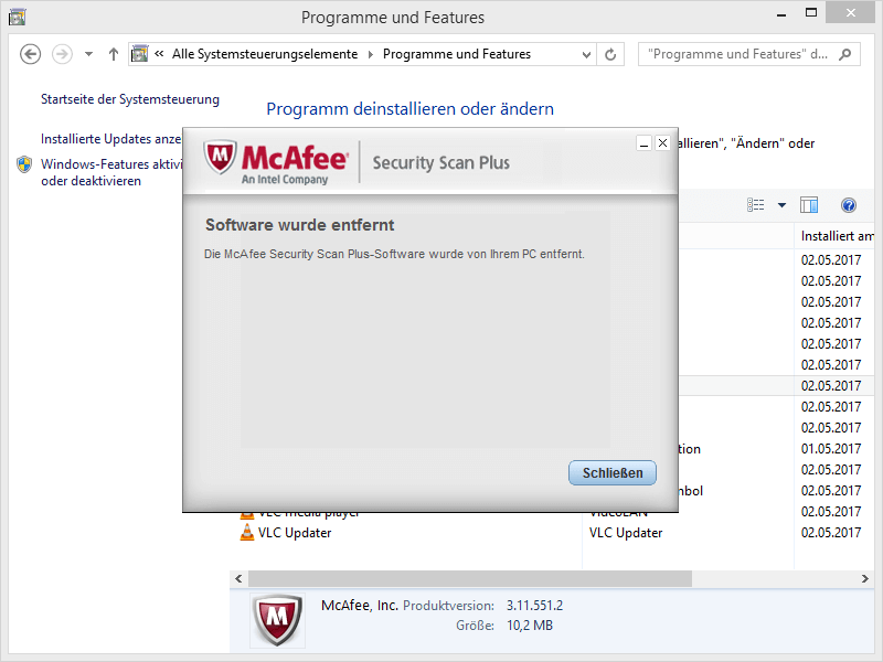 McAfee Software deinstallieren - Schritt 2