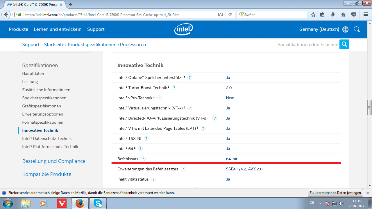 Prozessor Informationen Intel