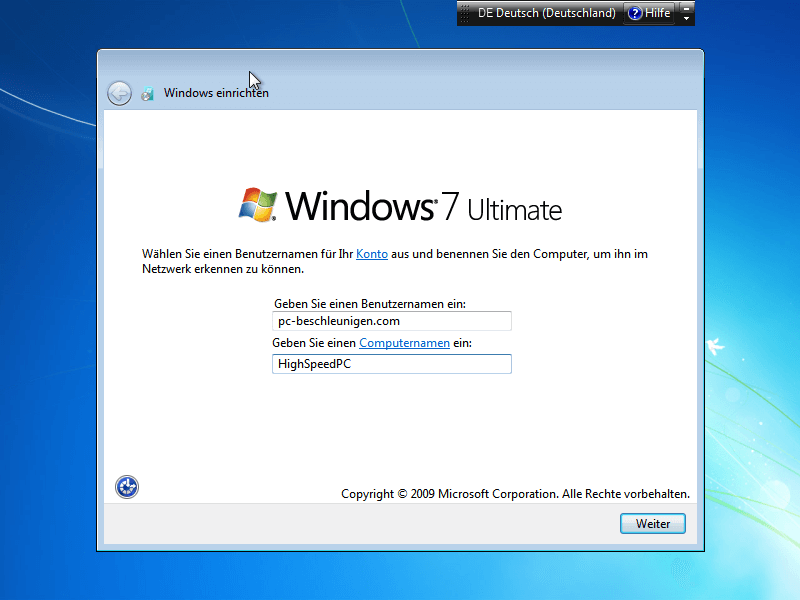 Windows 7 installieren - Computername