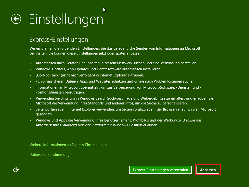 Windows 8.1 installieren - Einstellungen anpassen