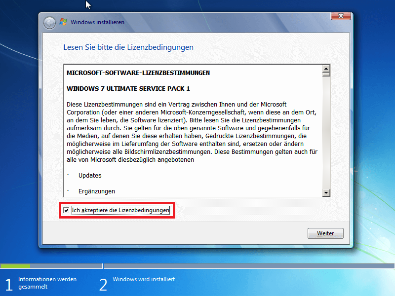 Windows Lizenzvereinbarung