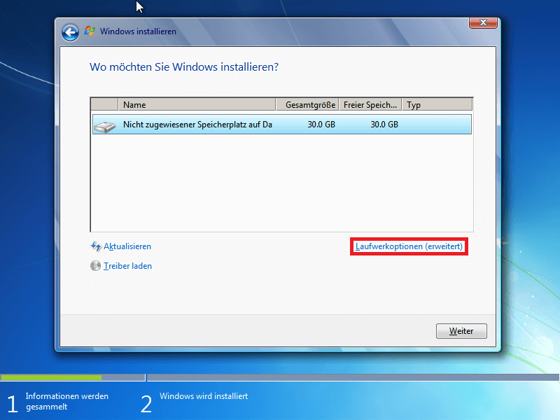 Windows installieren - Festplatten partitionieren